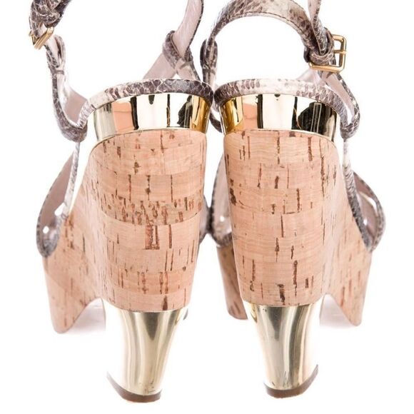 Miu Miu Silver Wedge Sandals with Metallic Snakeskin -9:IT39 - Picture 4 of 14